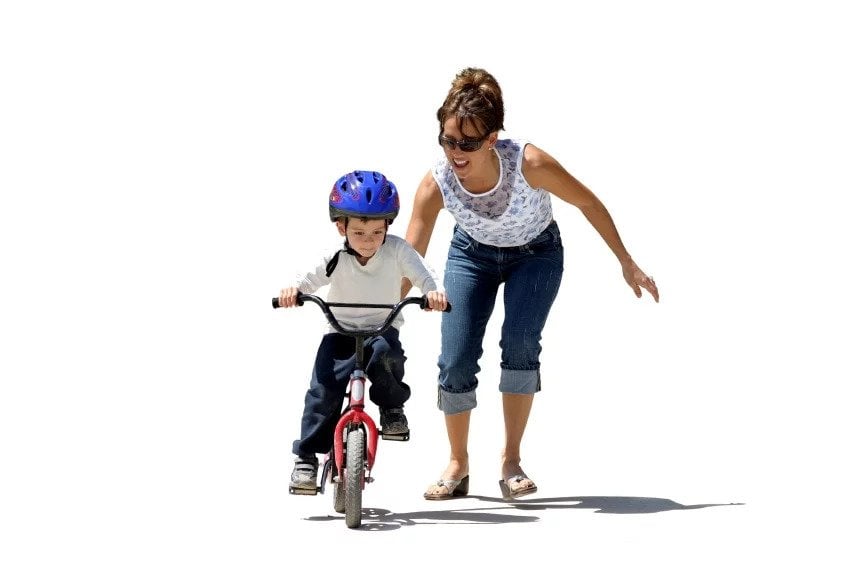 woman and kid on bike